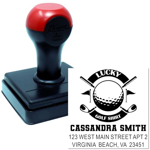 Image of Made to Order Lucky Golf Style Duo Hand Mailing Stamp - Personalized Stamp | Golf Mailing Stamp. Return Stamp Personalized. Any standard pad works. Nothing preset. Your name and address.