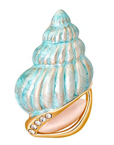 Image of Gyn&Joy Golden Tone Blue Enamel Rhinestone Conch Ocean Sea shell Brooch Pin