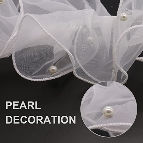 Bit.fly 3 Yard White Lace Ribbon Organza Fabric Ruffle Pleated Trim For Sewing Edge 4 Inch Width With Pearl Beads Applique Trimming Diy Crafts #TOP2