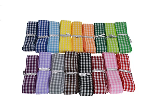 Dxeud 34 Yards 17 Colors Gingham Ribbon Checkered Ribbon Gingham Woven Edge Ribbon For Gift Package Wrapping, Sewing, Hair Bow... (5/8 Inch) #TOP6