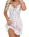 Avidlove Womens Nightgown Silk Lingerie Satin Lace Chemise Sexy V Neck Sleepwear,Heart Pattern,L