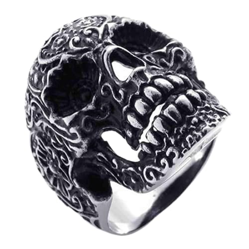 Bagues homme style biker acier inoxydable gothique noir et argenté pas cher