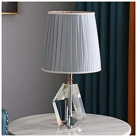 XIANGJBYC Bedside Table Lamp Modern Transparent Crystal Table Lamp Irregular Geometric Cut Crystal Gray Blue Pleated Fabric Shade Bedside Table Lamp, Height 18.9" Desk Lamp Cover