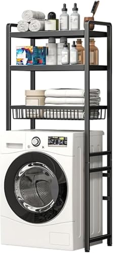 BAOLY Over Washing Machine Storage Rack Over Washing Machine Storage 3 Tier Bathroom Room Shelf Laundry Room Shelves for Balcony Bathroom Shelves Space Saving Easy to Assemble (Black)