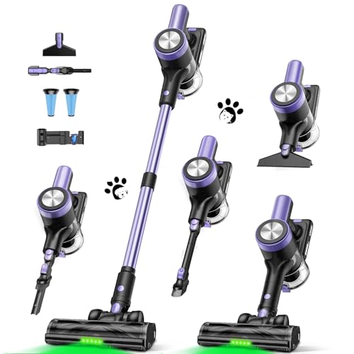 Cordless Vacuum Cleaner, 46KPa/500W Stick Vacuum with 55 Mins Runtime, Self-Standing Vacuum Cleaner for Home, LED Display, Anti-Tangle Brush, Rechargeable Vacuum for Pet Hair, Carpet & Hard Floors
