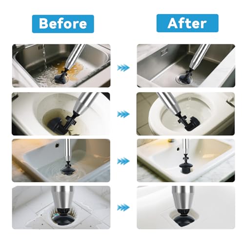 Rohrreiniger mit Hochdruck (4 Saugadapter) – Druckreiniger Abflussreiniger Pumpe mit Luftkompression & Druckanzeige– Für Waschbecken Abflussschlange,Toilette, Dusche, Küche, Badezimmer Reinigung