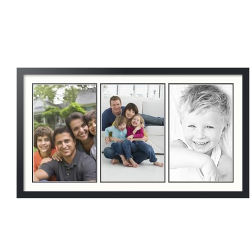 ArtToFrames Collage Picture Frame 3 Opening 3-11x17 Photo Frame | Made in USA | Black Frame Fabric White and Black Mats | Wall Mount Multi Photo Display 41X23 Full Size