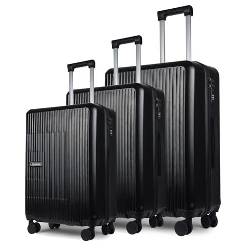 Image of Move-Meant Travel Pro Small, Medium & Large 55, 66 & 75 Cm Suitcase 8 Wheels Number Lock Poly Carbonate Black Trolley Bag for Men & Women | 360 Degree Wheeling System Luggage