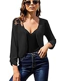  Beyove Damen Bolero Festlich Kurze 3/4 Ärmel elegant Strickjacke Schulterjacke Bolerojäckchen Casual Shrug Top ASchwarz XS