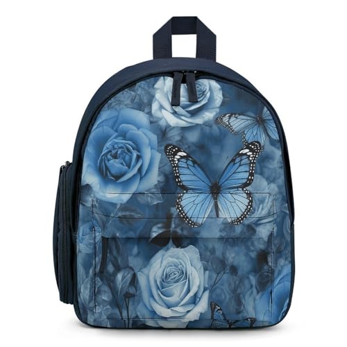 Blue Rose Mini Backpack Light Weight Small Travel Backpack Shopping Travel Daypack