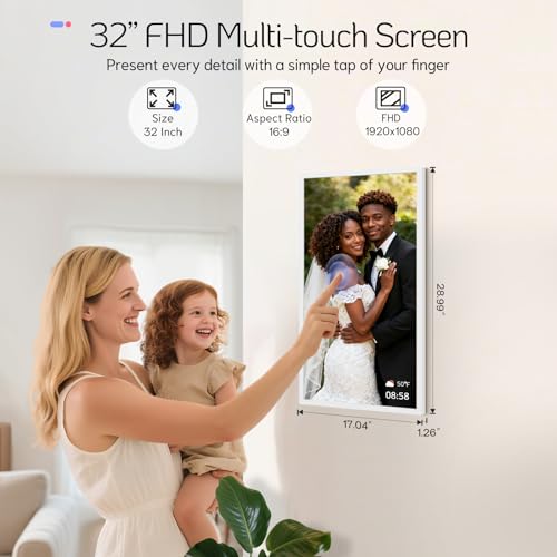 Image of NexFoto 32 Inch Touchscreen Large Digital Picture Frame, 64GB WiFi Electronic Photo Frame, Add Photos from Google Photos, Share Videos via APP /USB, Gifts for Mom /Grandparents /Birthday /Wedding, White
