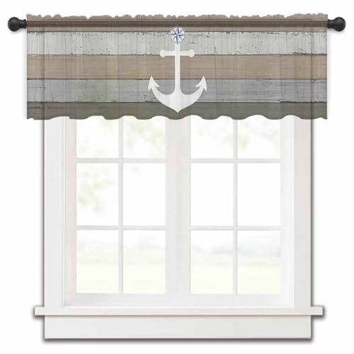 Pinroote Beige Gray Ombre Wood Sheer Valance, 54