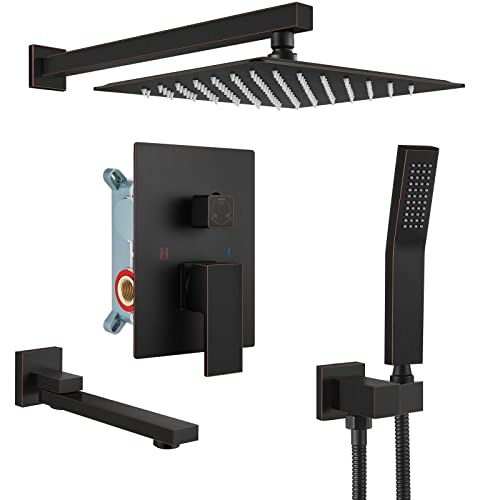 gotonovo Tub Shower Faucet Set with Valve Kit 10’’ Head,Oil Rubbed Bronze