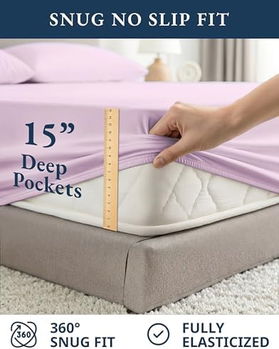 LANE LINEN 100% Organic Cotton Sheets Set Twin Size, Classic Percale Weave, Breathable Naturally Temperature Regulating Cotton Sheet Set, Low Pill Fade Resistant Deep Pocket Twin Sheets-Orchid Petal - Thumbnail 5