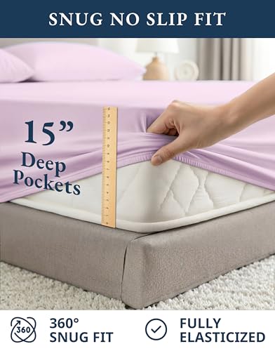 Image of LANE LINEN 100% Organic Cotton Queen Sheets, Low Pill Fade Resistant Classic Percale Weave Bedsheets for Queen Size Bed, 15 inch Deep Pocket Sustainably Produced Mercerized Cotton Sheeting- Orchid Petal