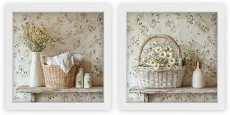 Kit 2 quadros 18x18 cm, banheiro, lavabo, flores, margarida (Bran...