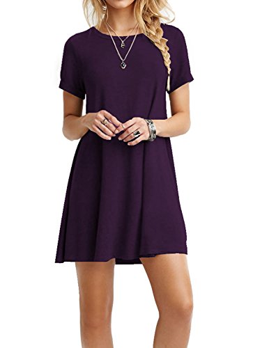 Tinyhi Women's Swing Loose Short Sleeve Tshirt Fit Comfy Casual Flowy Tunic Cotton Dress Purple, Medium #TOP23