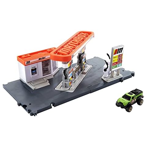 Matchbox GVY84 - Tankstellen Spielset mit 1 Fahrzeug im Maßstab 1:64 und interaktiven Zapfsäulen, mit anderen Sets kombinierbar, Spielzeug für Kinder ab 3 Jahren Cover