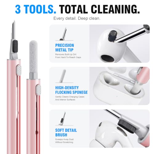 Image of Hyashee Cleaner Kit for Airpods Pro 1 2 3 Multi-Function Cleaning Pen with Soft Brush Flocking Sponge for Bluetooth Earphones Case Cleaning Tools (Pink)