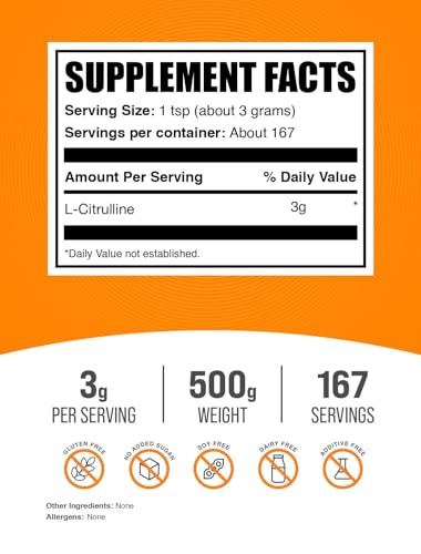 Image of BulkSupplements.com L-Citrulline Powder - Citrulline Supplement, Nitric Oxide Supplement - Unflavored & Gluten Free - 3g per Servings, 500g (1.1 lbs) (Pack of 1)