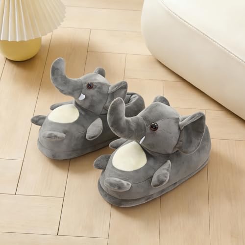 Image of Fluffy Hippo & Elephant Slippers - Oversized Warm House Slippers for Adults | Non-Slip Soft-Sole Indoor Slippers