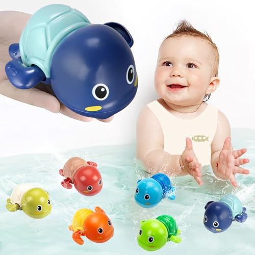 Image of 6 Pcs Swimming Turtles Bath Toys for Toddler 1-3, Wind Up Bath Toys for 1 Year Old Boy Girl, Preschool Toddler Pool Toys