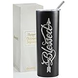 Onebttl Christian & Religous Gifts for Women, Blessed Gifts, 20 oz Rhinestone Sytle Stainless Steel Skinny Tumbler