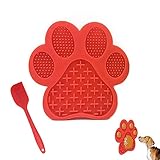 Licking Mat for Dog Anxiety - Peanut Butter Slow Feeder Bowl, Pad With Strong Suction to Wall for Pet Bathing, Grooming, and Training (Red)