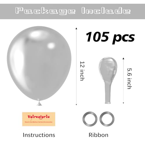 Image of Voircoloria 105pcs Metallic Silver Balloons 12inch Party Latex Balloons for Birthday Graduation Baby Shower Wedding Anniversary New Year Party Decorations