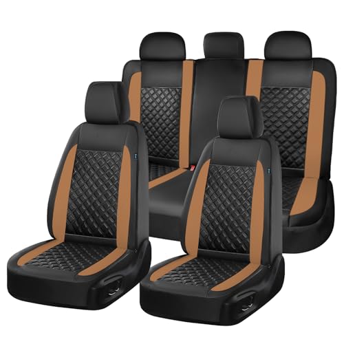 Image of Seat Covers, Atomutive Seat Covers Full Sets, Waterproof Seat Cover for Cars, Luxury Leather Universal Seat Cover Accessories Fit for Most Cars SUV Truck Sedans(Brown)