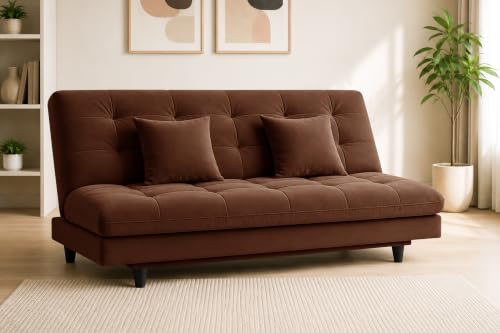 Image of Los Angeles Modern Convertible Futon Sofa Bed, Tufted Upholstered Folding Couch with Adjustable Backrest, Space Saving Sleeper Sofa for Living Room, Apartment, Office, Dorm & Guest Room - Brown