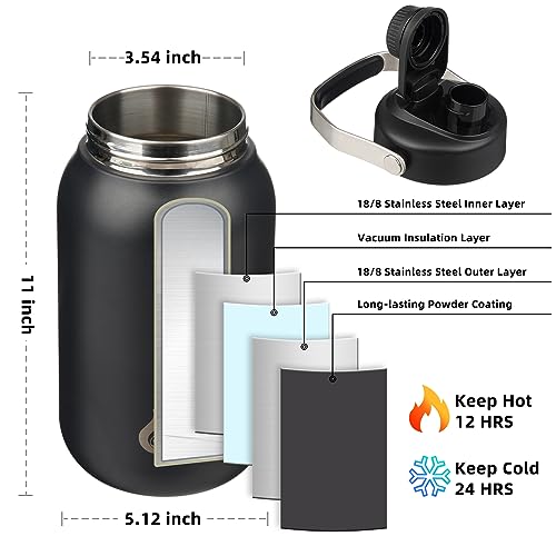 Image of BJPKPK Half Gallon Insulated Water Bottles, 64oz Water Jug with Metal Handle & BPA Free Spout Lid, Dishwasher Safe Flasks, Large Stainless Steel Gym Sport Jugs, Black