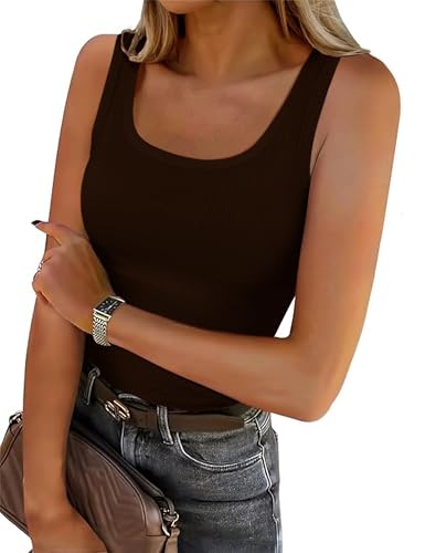Roselux Women's Sleeveless Scoop Neck Fitted Tank Top Ribbed Knit