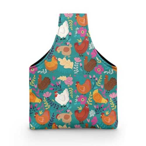 Image of KUIFORTI Boho Yarn Bag Cute Chicken Knitting Needles Holder Bag Yarn Project Bag Needlework Tool Tote Bag with Front Zipper Pocket Lightweight Casual Shopping Handbag Small Size