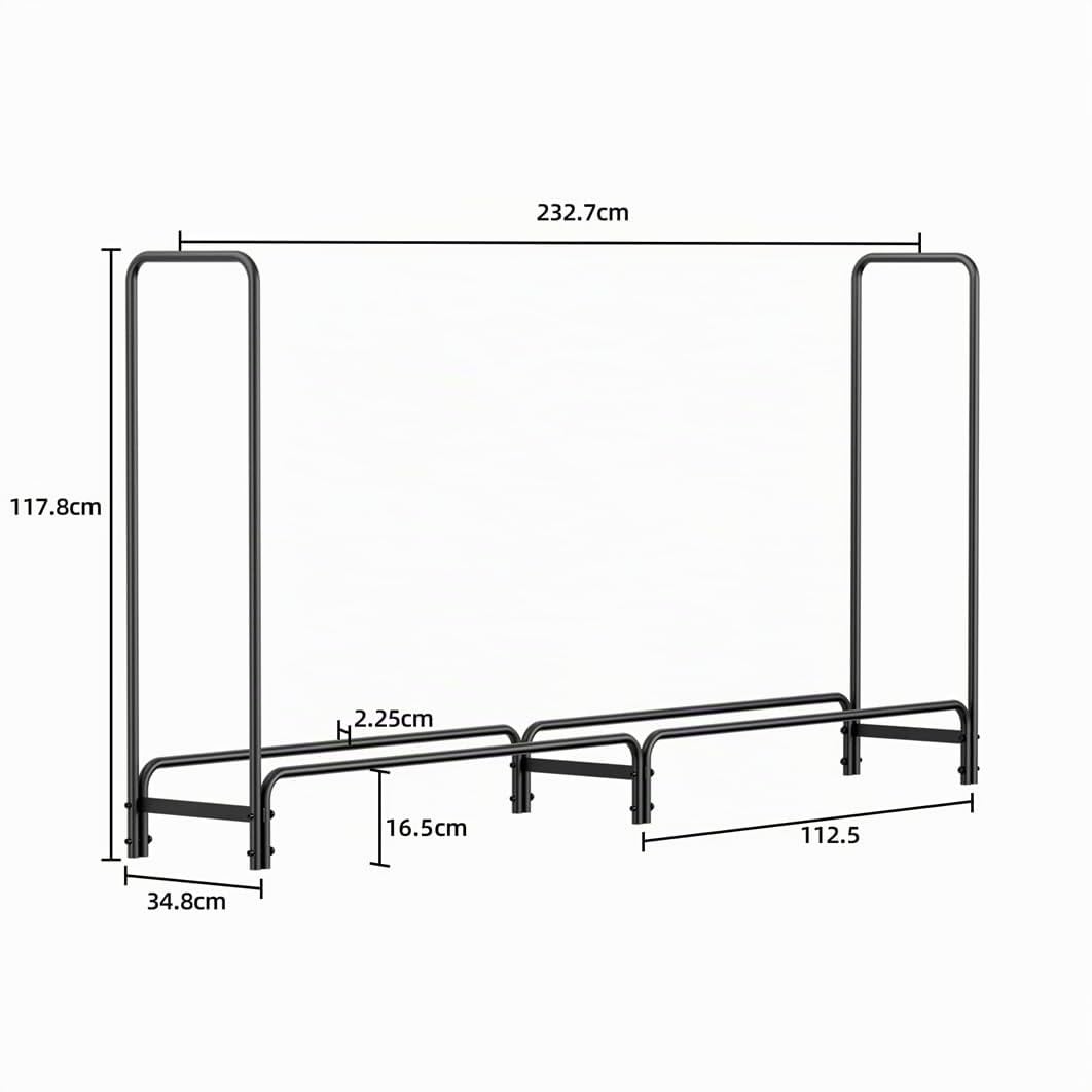 unho Leñero Grande para Leña Exterior: Soporte para Leñas de Metal Chimenea Estante para Firewood Refugio para troncos Jardín 232,7 x 34,8 x 117,8 cm