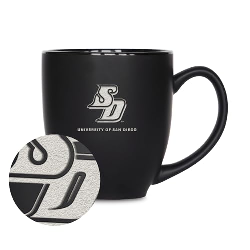 Rico Industries NCAA San Diego Toreros 15oz Laser Engraved Matte Black Ceramic Bistro Mug - for Hot or Cold Drinks