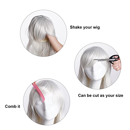 Rbenxia Curly Cosplay Wig Long Hair Heat Resistant Spiral Costume Wigs Anime Fashion Wavy Curly Cosplay Daily Party Silver 32" 80Cm #TOP3