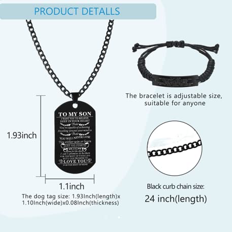 Pack of 2 to My Son Necklace from Mom and Dad with Personalized Braided Bracelet Dog Tags Pendant Inspirational Son Bracelets Black Stainless Steel Birthday Graduation Christmas Valentine’s Day Gifts - Image 3