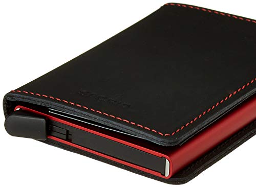 Secrid - Secrid Slim Wallet Genuine Matte Leather Rfid Safe Card Case For Max 12 Cards (Black Red) #TOP1