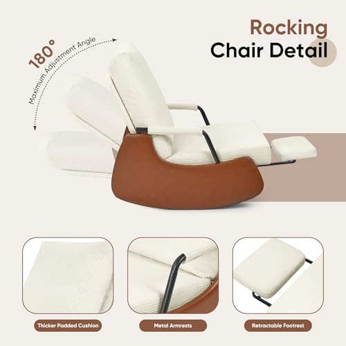 Schaukelstuhl • Liegestuhl • Loungesessel•mit Fußstütze - 3 Positionen verstellbare Rückenlehne - Wohnzimmer/Veranda/Außen Schaukelstuhl Dekorativer Stuhl Beige – Bild 5