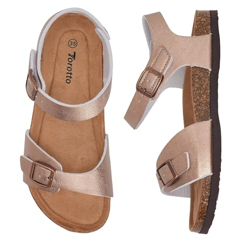 Image of Torotto Toddler Kids Sandals Boys Girls Cork Footbed Sandals with Adjustable Buckle Casual Slides Open Toes Flat
