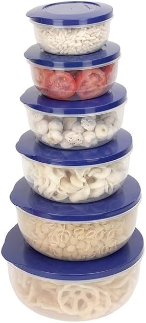SIMPARTE Eco Storage Plastic Container Set of 6 (2700ML + 1950ML + 1300ML + 900ML + 600ML + 400ML) BPA-Free, Leak-Proof Food Organizer for Kitchen, Pantry & Refrigerator, Dark Blue