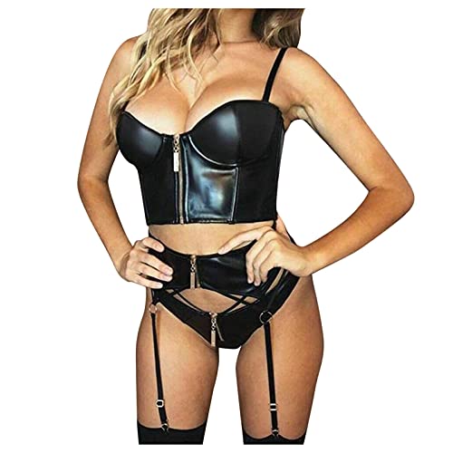 Translucent Spitze Bodysuit Overall Patchwork-Sexy-Sleepwear-Unterwäsche Fashion-Unterwäsche Sexy Cosplay Frauen Overall Nachtwäsche (Black, S)