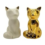 Ceramic Fox Statues Home Decor Sculptures,White and Gold Fox Figurines Perfect for Living Room Bedroom Office Decor,2 Pieces