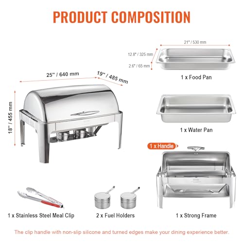VEVOR Edelstahl Chafing Dish Set 7,5 L, 1 Stk. Speisenwärmer Wärmebehälter Suppenwärmer, Speisen Warmhaltebehälter Suppentopf Chafing Dishes Set mit 2 Brennstoffbehälter für Catering, Buffet. Party – Bild 7