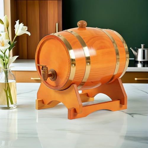 Soporte de madera rústico INOOMP para barril de vino de 5l con base estable 4