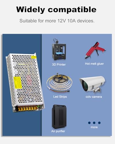 Image of Universal Regulated Switching LED Power Supply, 12V 10A 120W | 12V DC Power Supply 10A, AC Adapter 110V to 12 Volts