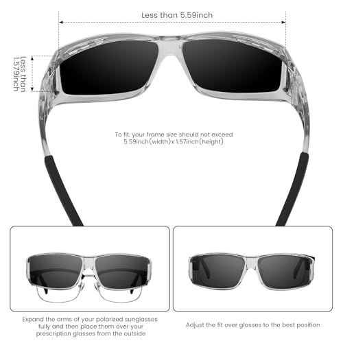 Image of Over Glasses Sunglasses for Men Women, Polarized UV400 Protection Sunglasses Grey Frame Grey Lens