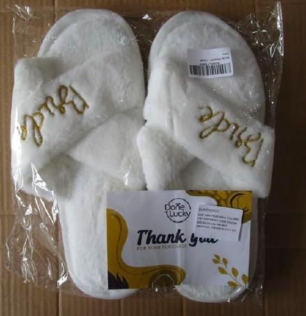 Miniatura 8 de Bride Slippers and Bridesmaid Slippers Bride Gifts for Bridal Shower, Bachelorette Party, Engagement Party, Wedding Day, etc. Cozy White Fur Bride