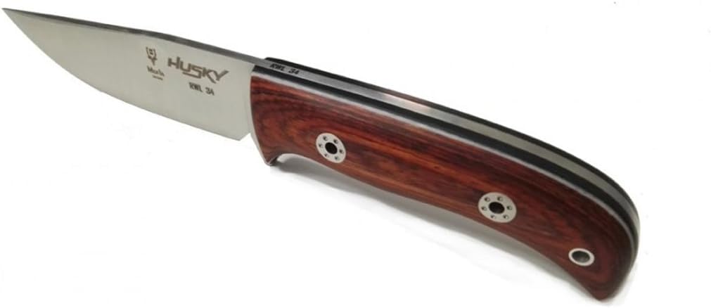 LO TRINCO YO Muela HUSKY-11RM.D hoja de acero Sandvik RWL34 de 11 cm y empuñadura de micarta blanca, negra y rosewood para Caza, Pesca, Supervivencia y Bushcraft